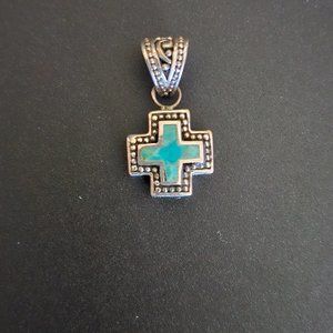 Sterling and Turquoise Cross Pendant Ornate Pattern